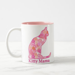 Kitty Mama Sitzkatze im rosa Fraktal Muster Zweifarbige Tasse