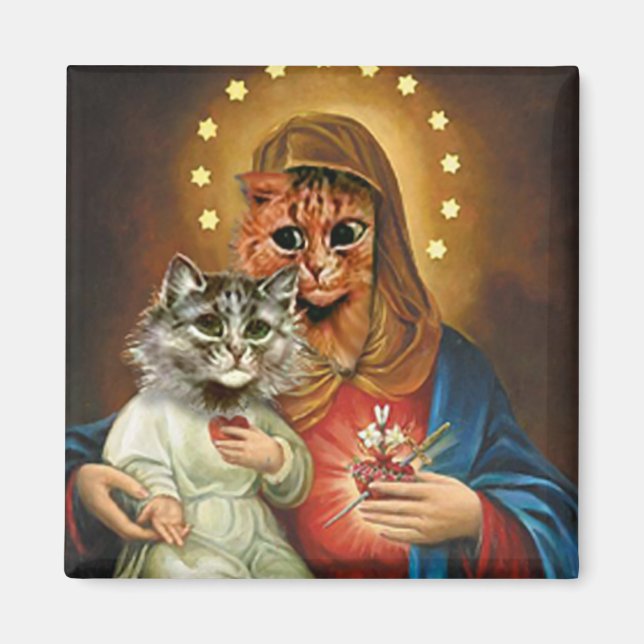Kitty Mary und Jesus mit heiligen Herzen Magnet (Vorne)