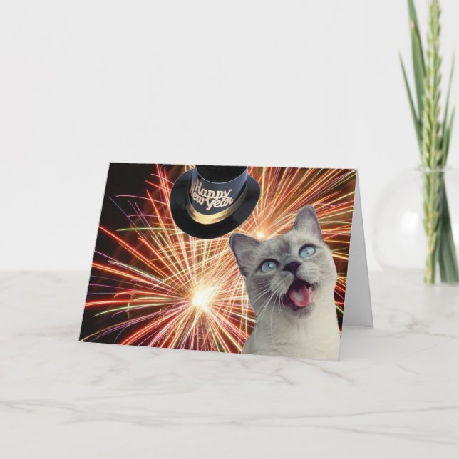 Kitty mit Feuerwerk Feiertagskarte (Vorderseite)