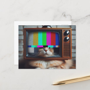 Kitty mit Vintagem Fernseher Postkarte
