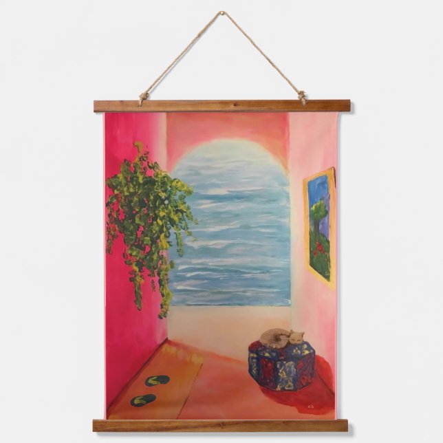 Kitty on the Coast Wandteppich Mit Holzrahmen (Vorderseite)