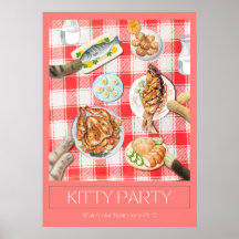 "Kitty Party" Wasserfarben-Kunstposter