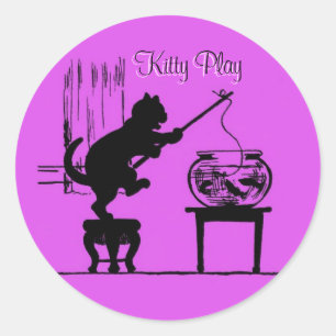 Kitty Play Pink Cat Silhouette Stickers