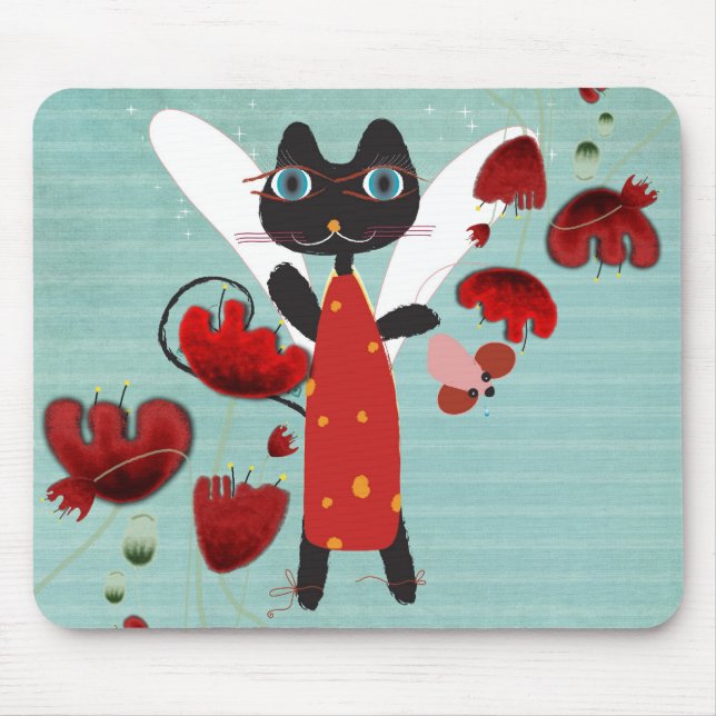 Kitty Poppies Engel traurige Maus Aqua Sunmousepad Mousepad (Vorne)