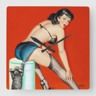 Kitty Pulp Pin Up Quadratische Wanduhr