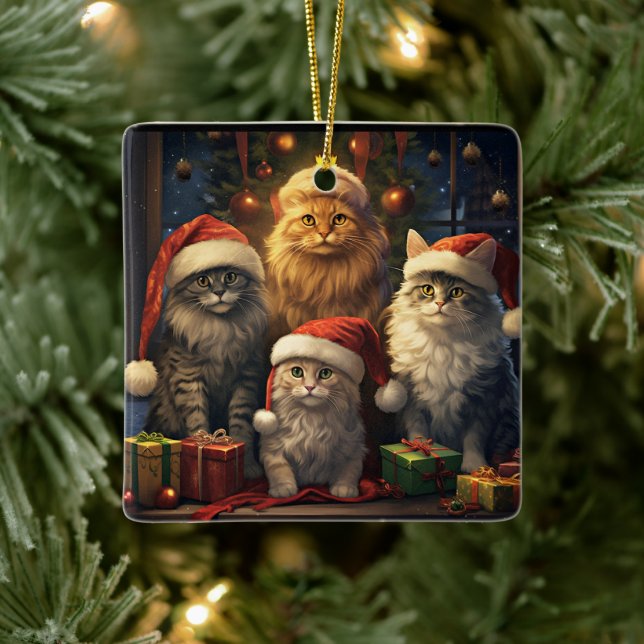 Kitty Quartet feiert Weihnachten Keramikornament (Baum)