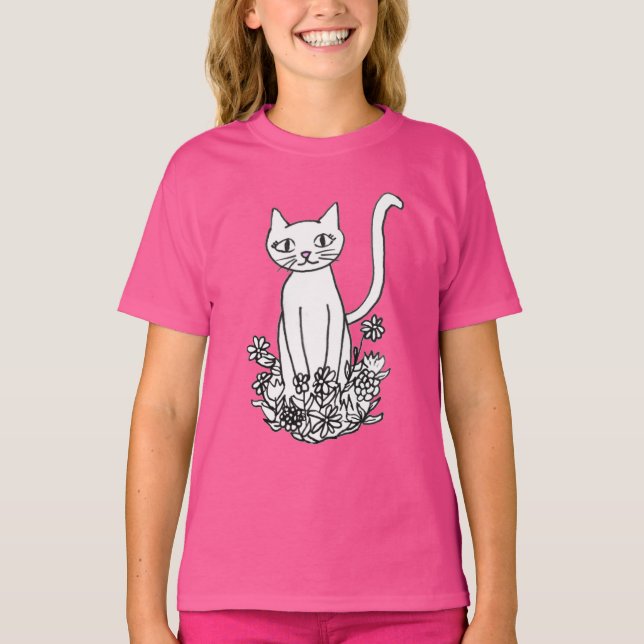 Kitty Sitting Hübsch T-Shirt (Vorderseite)