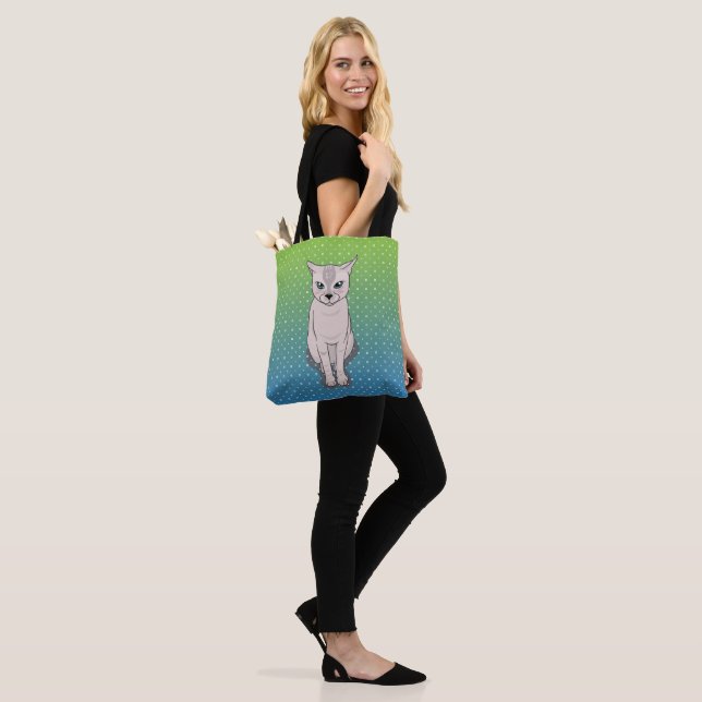 Kitty Sitting Turquoise Tote Bag (Am Model)