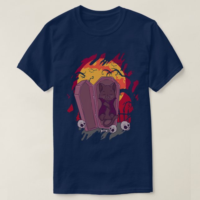 Kitty Skeleton Shirt Halloween Kostüm Skull Cat (Design vorne)