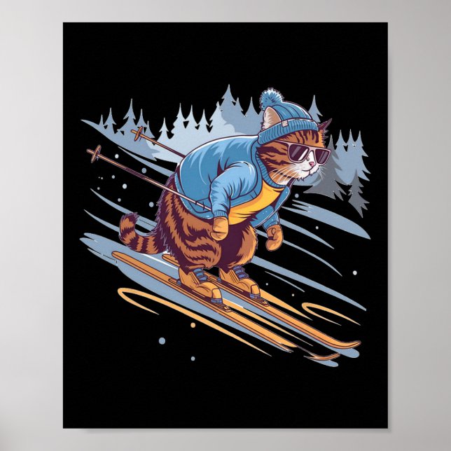 Kitty Ski Down a Snowy Slope Funny Poster (Vorne)
