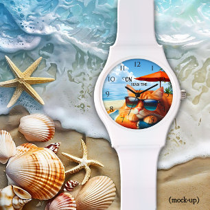Kitty Snoozing am Strand immer Sommer Armbanduhr