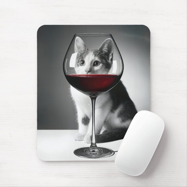 Kitty späht durch ein Weinglas Mousepad (Mit Mouse)