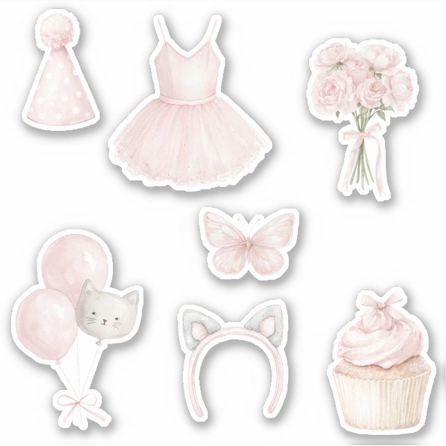 Kitty Tutu rosa Rosen Ballons Cupcake Aufkleber (Vorderseite)