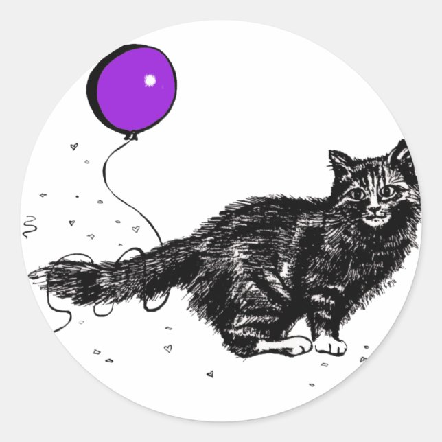 Kitty und Ballon Runder Aufkleber (Vorderseite)