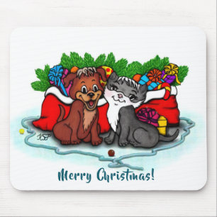 Kitty und Puppy, Frohe Weihnachten Mousepad