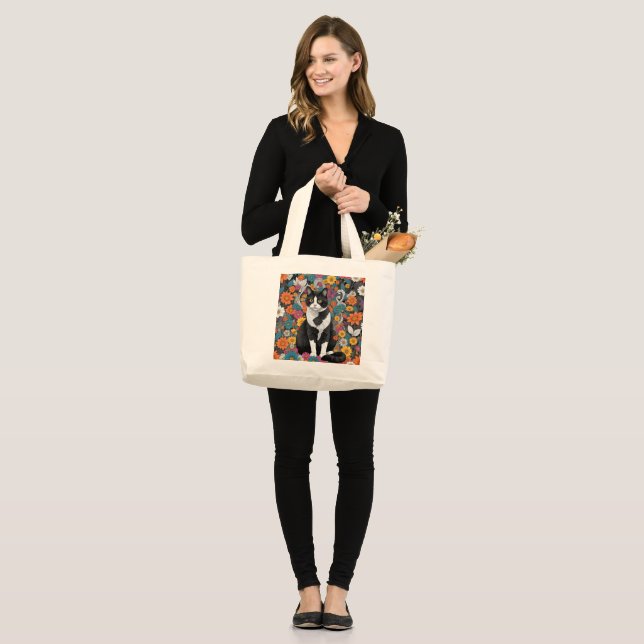 Kitty unter den Blume Jumbo Stoffbeutel (Vorderseite (Model))
