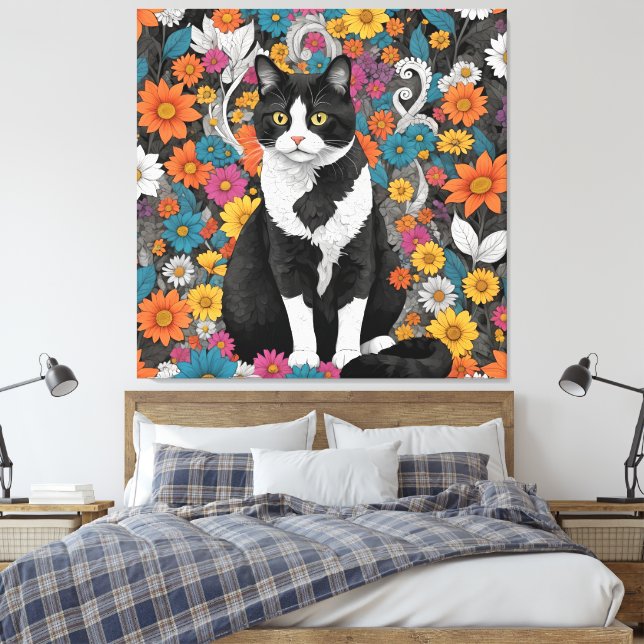 Kitty unter den Blume Leinwanddruck (Insitu (Schlafzimmer))