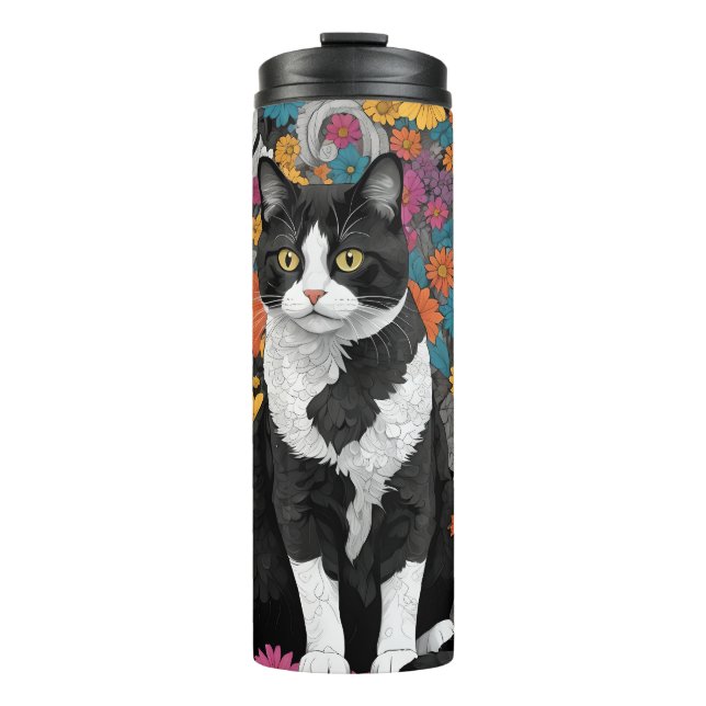 Kitty unter den Blume Thermosbecher (Vorderseite)
