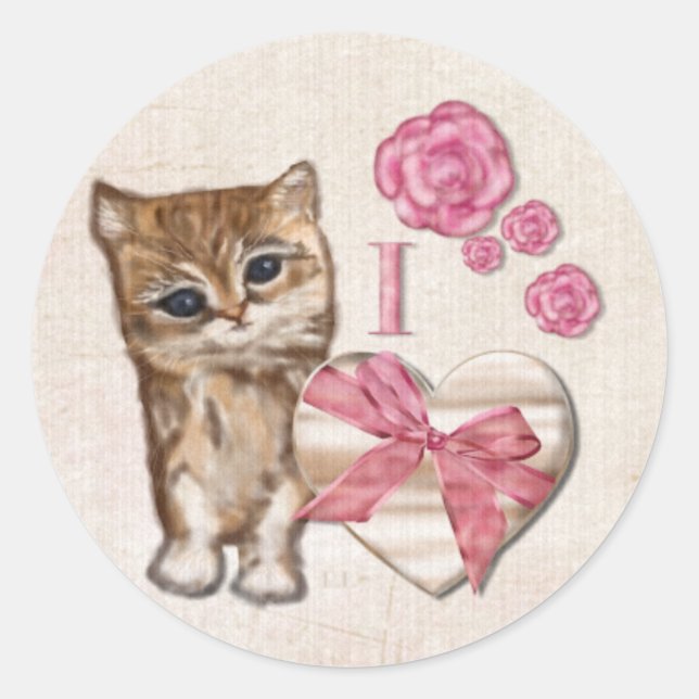 Kitty Valentine Viktorianisch Mixed Media CIRCLE Runder Aufkleber (Vorderseite)