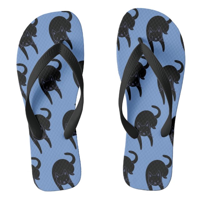 Kitty Voices Black Cat Pattern Blau Flip Flops (Fußbett)
