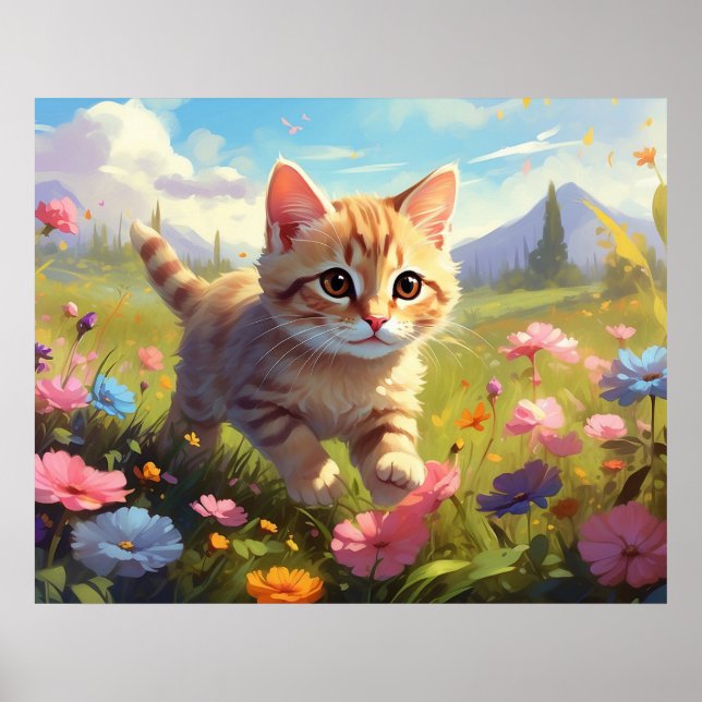*~* Kitty Walking Flowers 5:4  Kitten Katze AP68 Poster (Vorne)