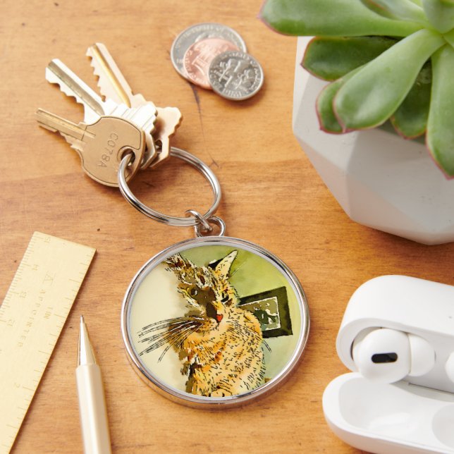 Kitty Whiskers Herznose Wasserfarbe Schlüsselanhänger (Schreibtisch)