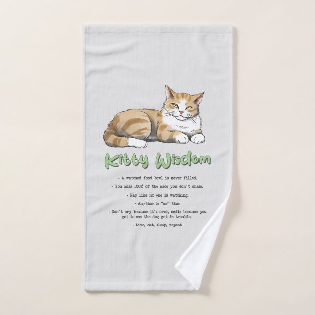 Kitty Wisdom - Funny Cat Rules with a Brown Cat Badhandtuch Set (Handtuch)