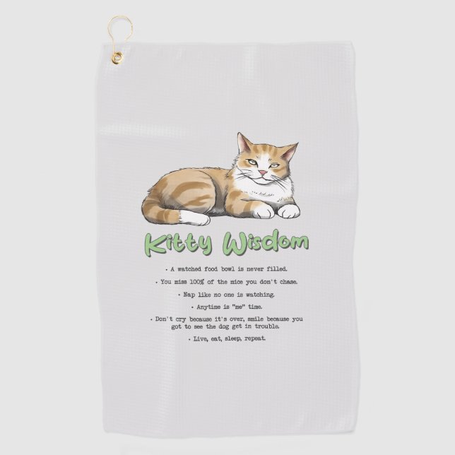 Kitty Wisdom - Funny Cat Rules with a Brown Cat Golfhandtuch (Vorderseite)