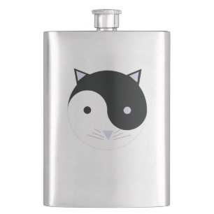Kitty Yin Yang Meditation Design Schwarz, Weiß Flachmann