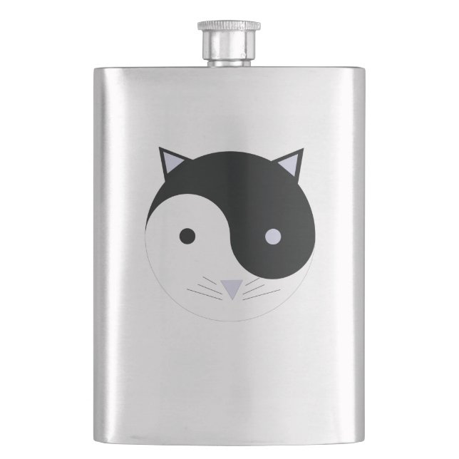 Kitty Yin Yang Meditation Design Schwarz, Weiß Flachmann (Vorderseite)