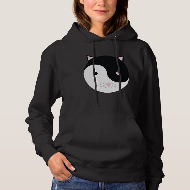 Kitty Yin Yang Pink Black and White Hoodie (Vorderseite)