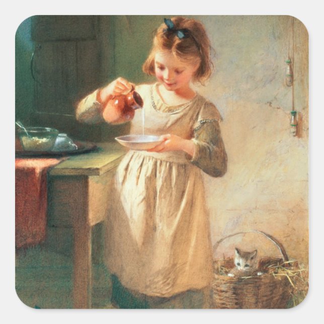 Kitty's Breakfast Quadratischer Aufkleber (Vorderseite)