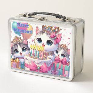 Kittys Cats Bling Ribbons Kronen Geburtstag Metall Brotdose