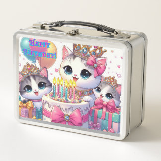 Kittys Cats Bling Ribbons Kronen Geburtstag Metall Brotdose