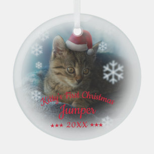 Kitty's erste Weihnachten   Name der Katze Snowfla Ornament Aus Glas