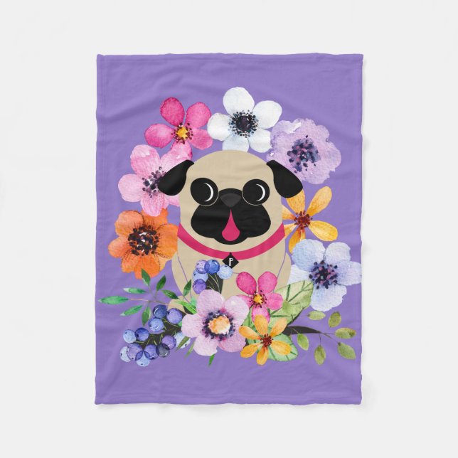 Kitz-Mops in den Frühlings-Blumen Fleecedecke (Vorderseite)