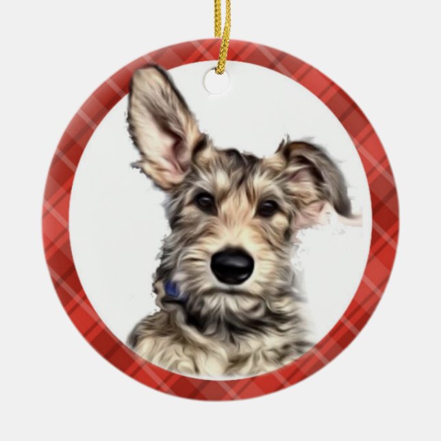 Kitz-Welpen-Verzierung mit Geschenkbeutel Keramik Ornament (Vorne)