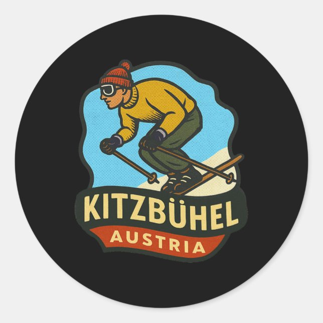 Kitzbühel Austria Skiing  Runder Aufkleber (Vorderseite)