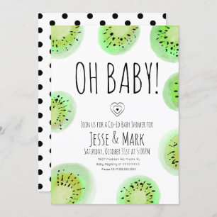 Kiwi Baby Shower Watercolor Polk Dots Einladung