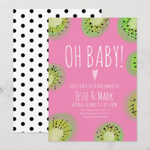 Kiwi Baby Shower Watercolor Polk Dots Pink Einladung