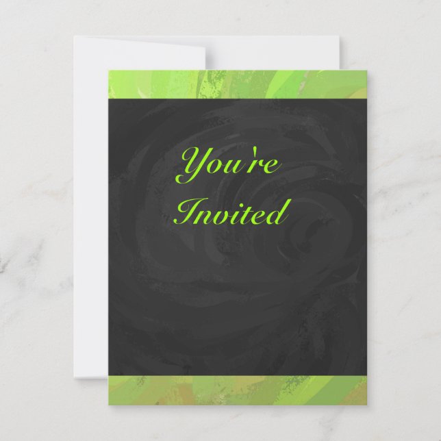 Kiwi Bash Green und Black Monogram Einladung (Vorderseite)