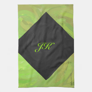 Kiwi Bash Green und Black Monogram Handtuch