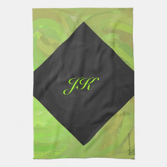 Kiwi Bash Green und Black Monogram Handtuch (Vertikal)