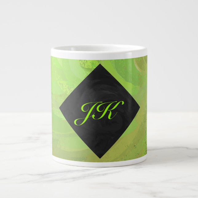 Kiwi Bash Green und Black Monogram Jumbo-Tasse (Vorderseite)