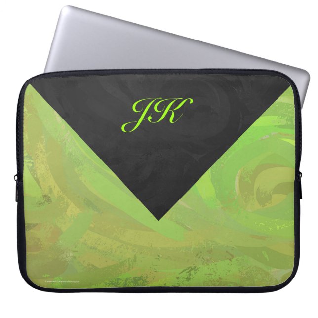 Kiwi Bash Green und Black Monogram Laptopschutzhülle (Vorderseite)