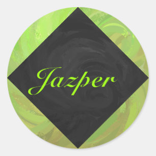 Kiwi Bash Green und Black Monogram Runder Aufkleber