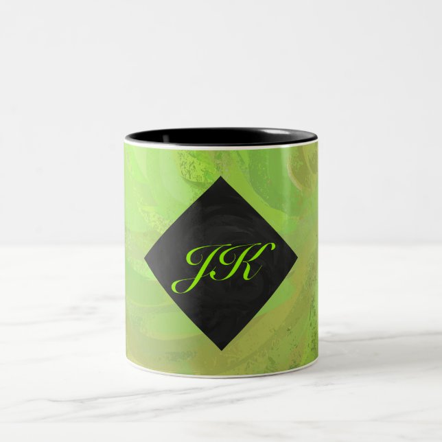 Kiwi Bash Green und Black Monogram Zweifarbige Tasse (Mittel)