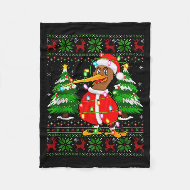 Kiwi Bird Christmas Lights Santa Costume Ugly Xmas Fleecedecke (Vorderseite)