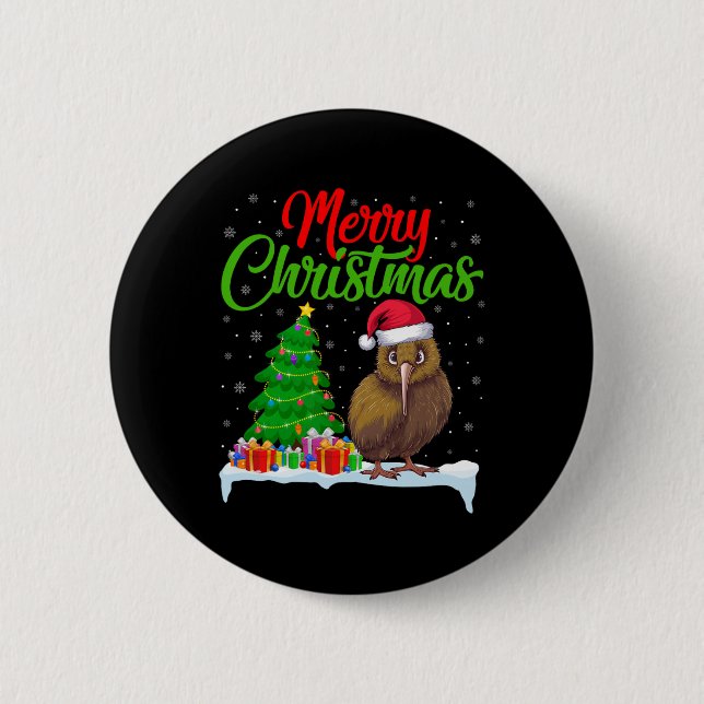 Kiwi Bird Christmas Tree Lights Funny Xmas Kiwi Bi Button (Vorderseite)