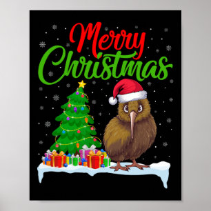 Kiwi Bird Christmas Tree Lights Funny Xmas Kiwi Bi Poster